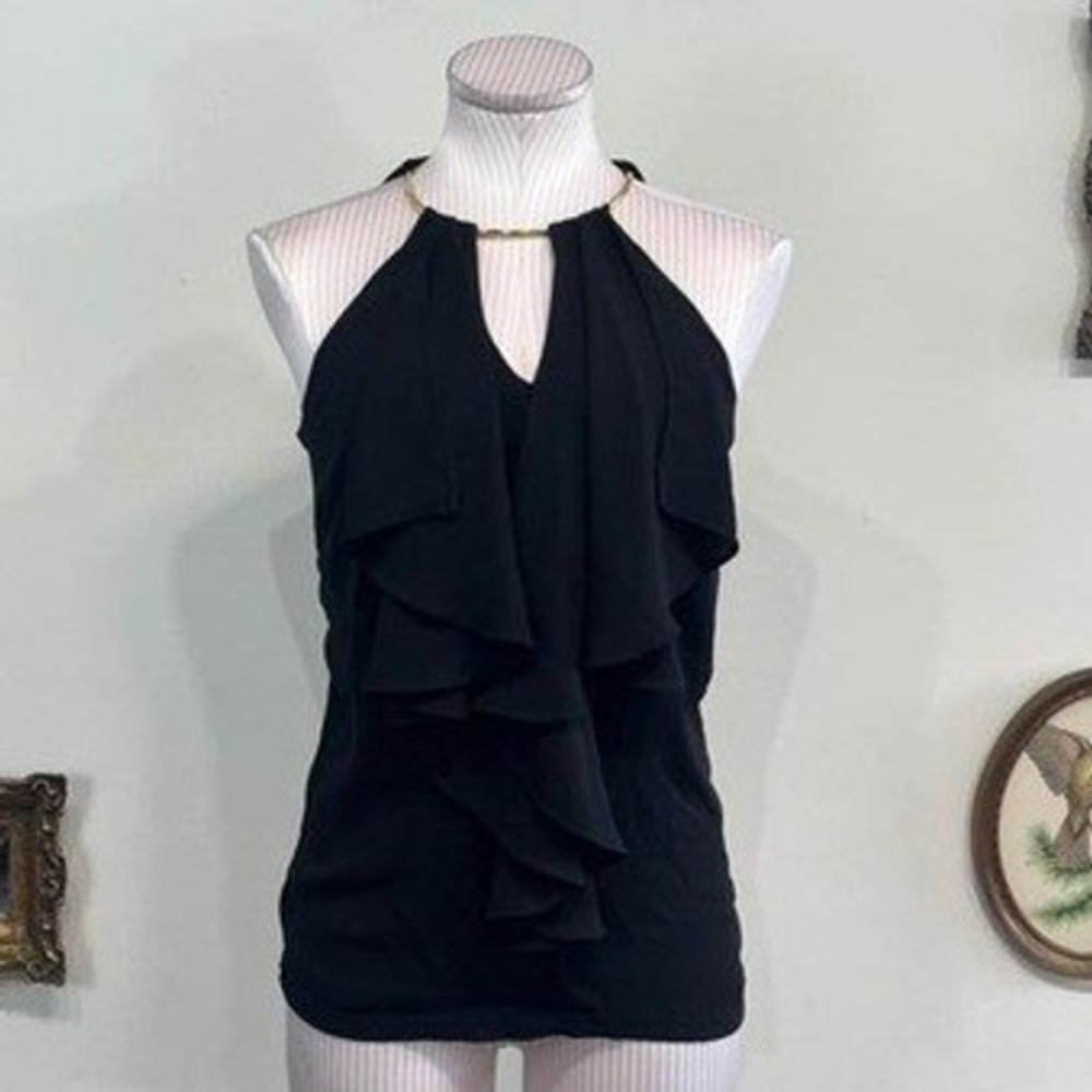 vintage Cache Black Halter Ruffle Top – Size Small
